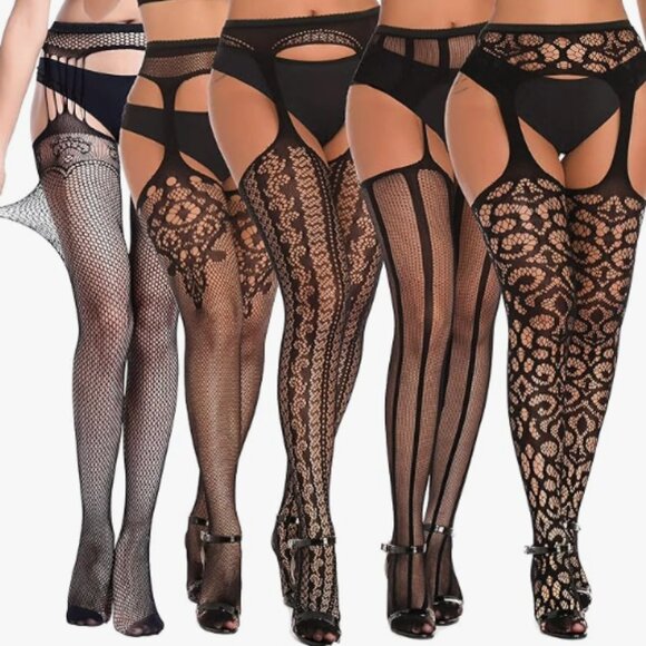 Black Fishnet High-Waist Stocking Tights - Picture 3 of 3